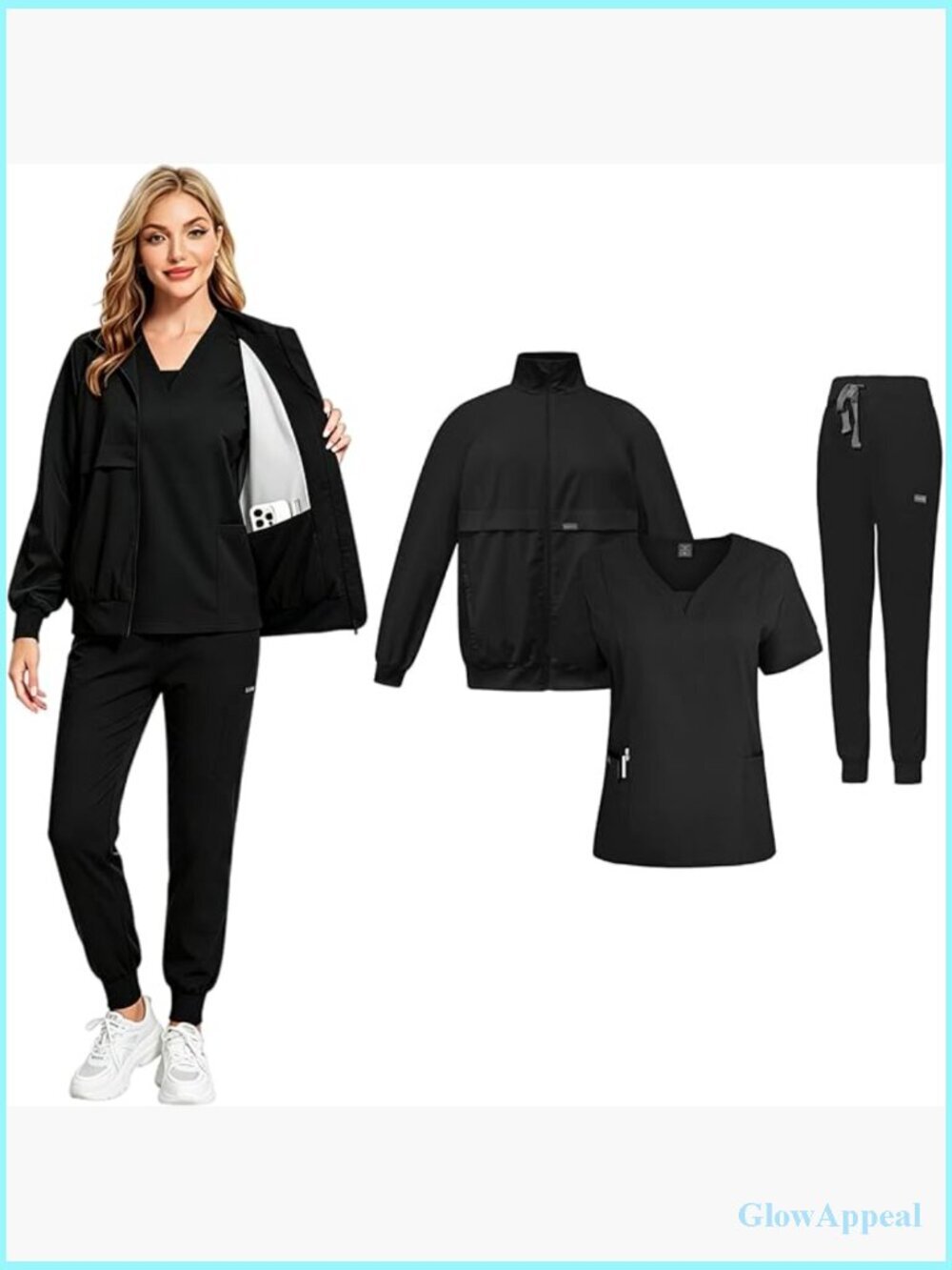 Nursing Scrub Set - Jacket V-Neck Top Jogger Pants Multi Pocket Stretch